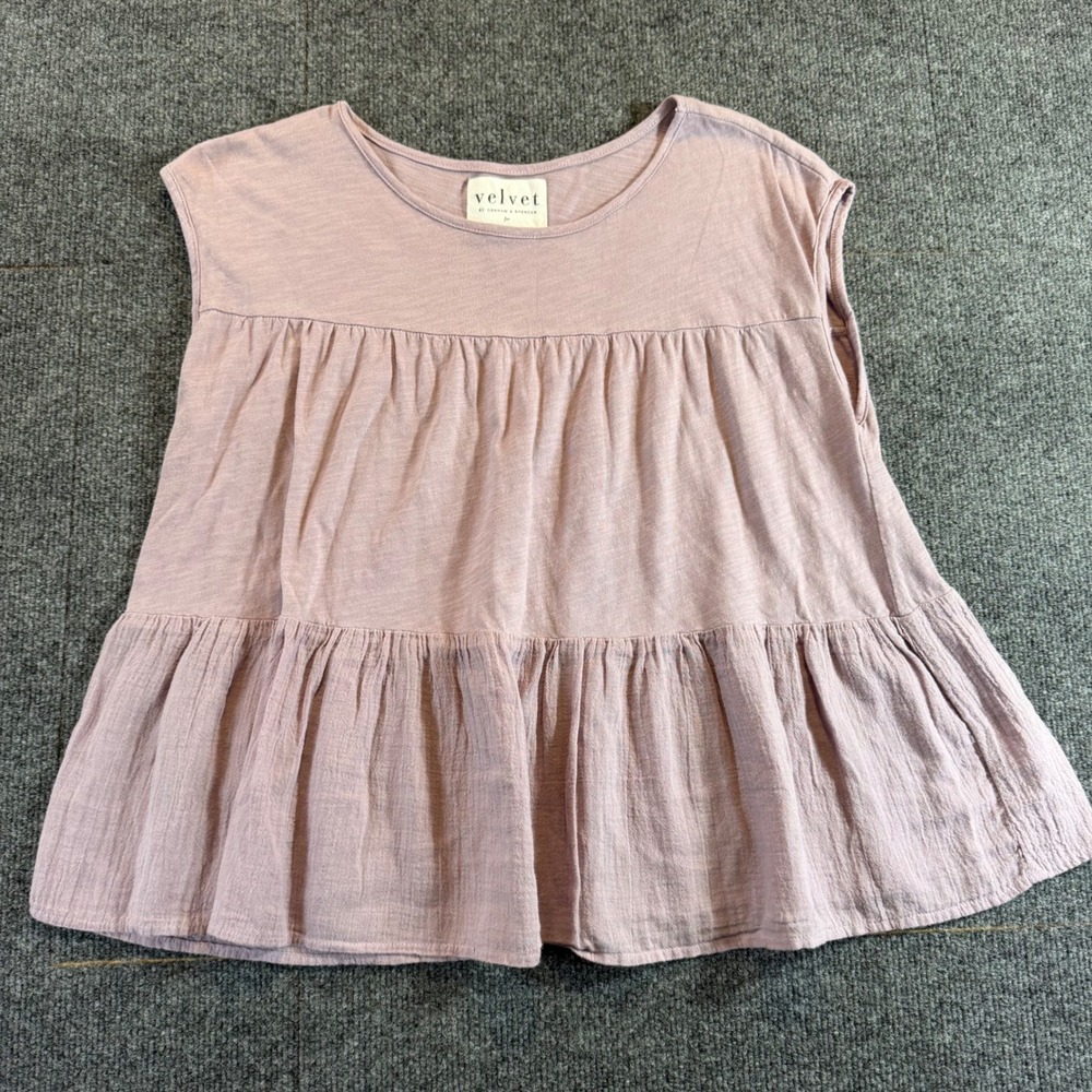 Velvet by Graham & Spencer Anthropologie Purple Slub Cotton Tiered Babydoll XS